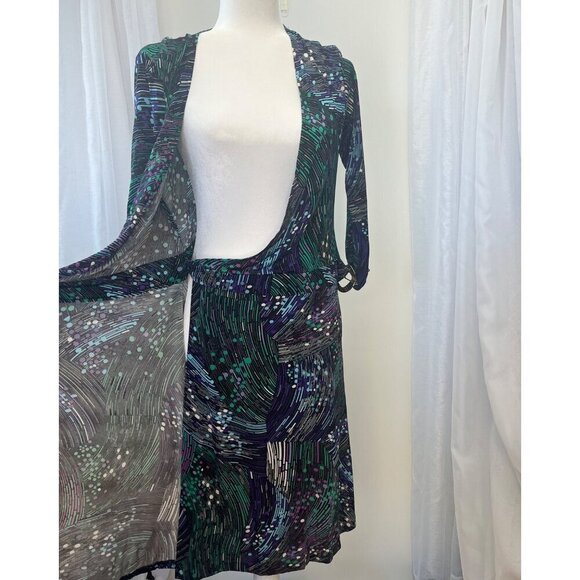 Cache Wrap Dress Long Sleeve Abstract Geometric Print Ladies Size MED Belted - Picture 5 of 8